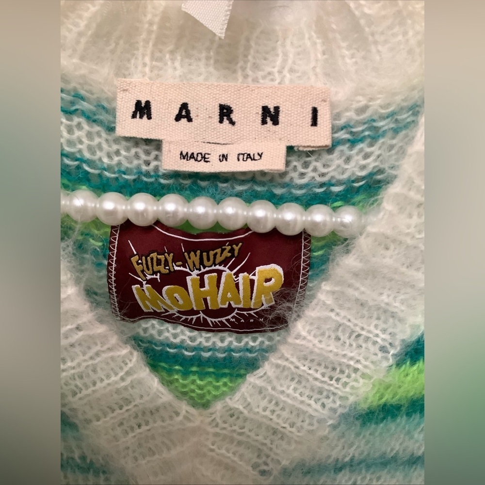 Marni Fuzzy Wuzzy Mohair Iconic Brushed Stripes V-Neck Unisex Vest NWOT​​ - Picture 3 of 10